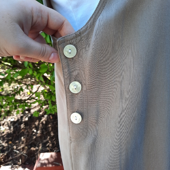 Talbots Vintage 90's Overalls Jumper Pocket Dress Tencel Lyocell Maxi Tan - Picture 7 of 10